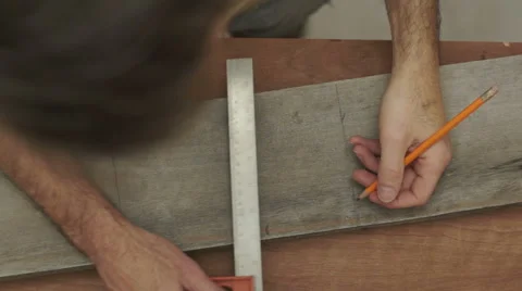 Carpenter Marking Wood Overhead Close Up Stock Footage 46497160