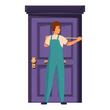 Carpenter measuring door frame with measuring tape for installation Stock Illustration