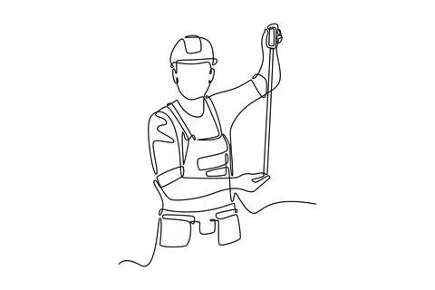 Carpenter measuring the length of the wall using measurement tape イラスト素材