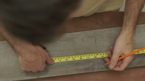 Carpenter Measuring Wood Overhead Close Up Stock Footage 46498533