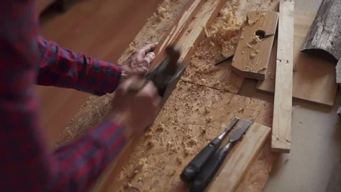Carpenter planed wood, workplace 스톡 동영상 73925908