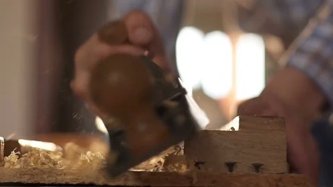 Carpenter planed wood, workplace. Slow motion 스톡 동영상 80989869