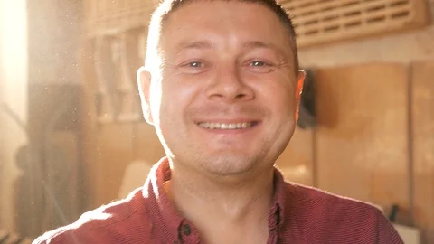 Carpenter portrait at his workplace. Stock Footage 87491429