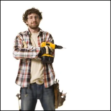 Carpenter with power tools Stock Photos