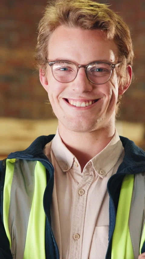Carpenter, pride and face of man in workshop for woodworking, confident and Stock Footage 343819932