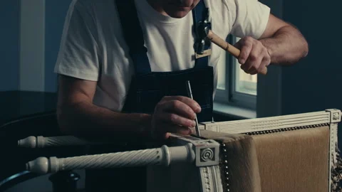 Carpenter Restoring Chair Stock Footage 318345844