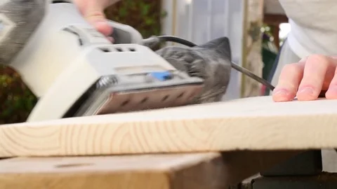 Carpenter sanding wood Stock Footage 72606326