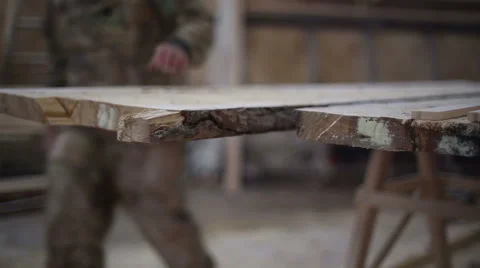 Carpenter sets a line for a cutting board Stock Footage 59520283