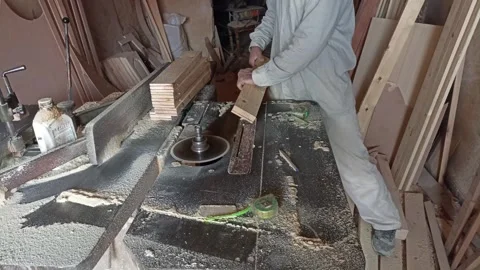 Carpenter Shaping Wood Plank Stock-Footage 334181408