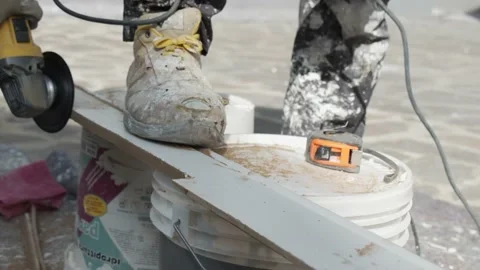 Carpenter smoothing plank with a grinder. Stock Footage 149666710
