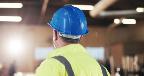 Carpenter, thinking and man with helmet in workshop, decision and planning for Stock Footage 340000443
