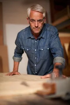 Carpenter, thinking and planning in workshop, design and contractor in small Stock Photos
