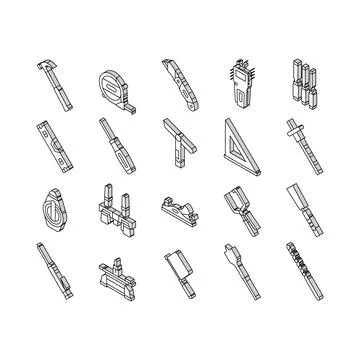 Carpenter Tool And Accessory isometric icons set vector Stock Illustration