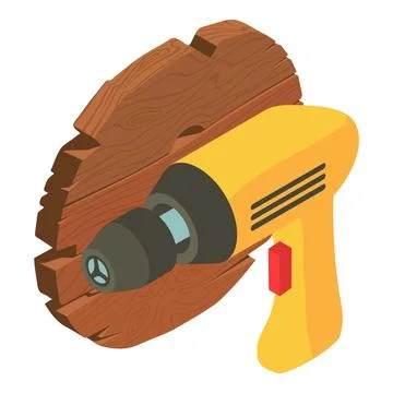 Carpenter tool icon isometric vector. Electric drill and old wooden board ico Ilustração Stock