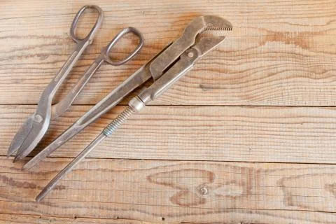 Carpenter tool on wooden background Stock Photos