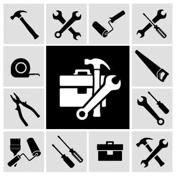 Carpenter tools black icons set Stockillustratie