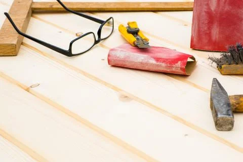 Carpenter tools, diy concept table Stock Photos