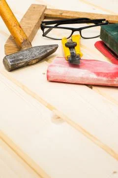 Carpenter tools, diy concept table Stock Photos