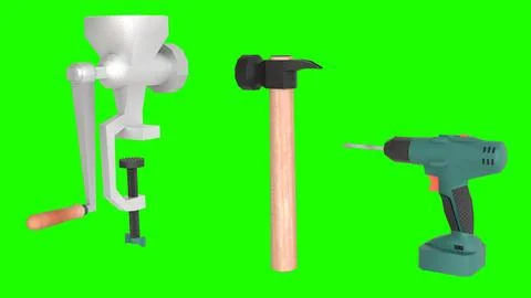 Carpenter tools with green background Stock Illustration