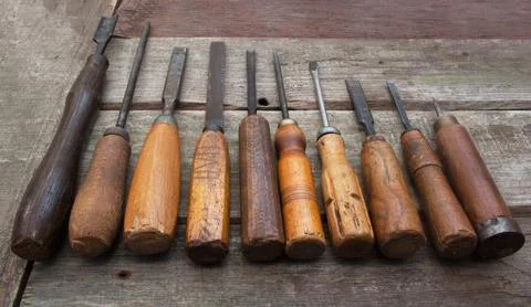 Carpenter tools row. Foto stock