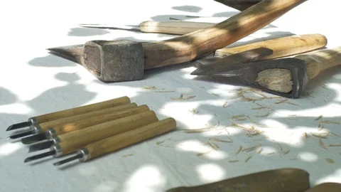 Carpenter Tools on Table Stock Footage 92925339