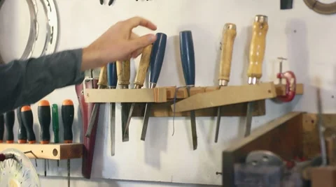 Carpenter tools in workshop Stock Footage 8975219