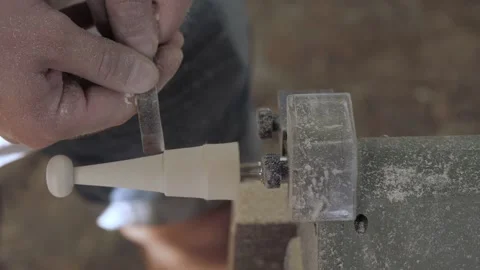 Carpenter uses chisel at workshop. Professional craftsman shaping piece of wo Stock Footage 139446672