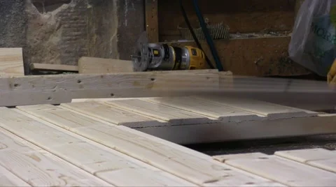 Carpenter Uses A Nail Gun Stock Footage 56263362