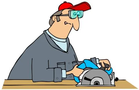 Carpenter using a circular saw Stock Illustration