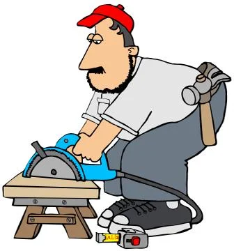 Carpenter using a circular saw Stock Illustration