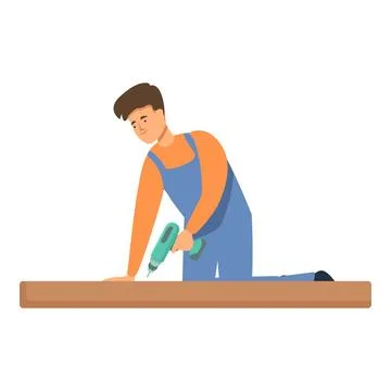 Carpenter using screwdriver icon cartoon vector. Furniture home assembly Stock Illustration