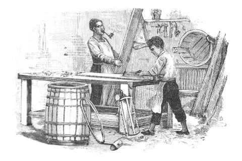 Carpenter - Vintage Engraved Illustration, 1894 Stockillustratie