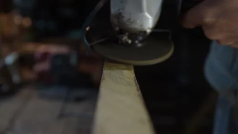 Carpenter while working in his workshop Video stock 131966426