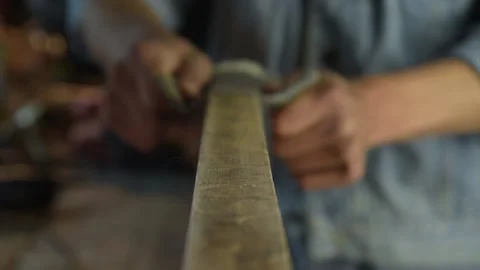 Carpenter while working in his workshop Video stock 131966440
