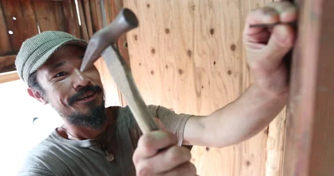 Carpenter who strikes nails Stock Footage 161882742