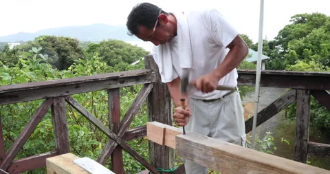 Carpenter who works using mulm and fleas Video stock 161883503