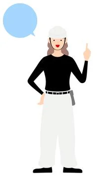 Carpenter woman pose, Talking while pointing Illustrazione stock