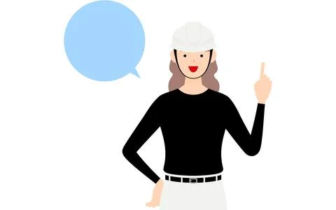 Carpenter woman pose, Talking while pointing Stock Illustration