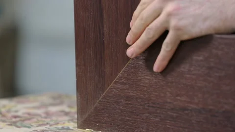 Carpenter at work. Inserts Carcass Doors. Precision in Manufacture of Parts Stock Footage 132723013
