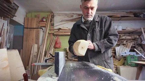 Carpenter at work, jointing of wooden planks, Stock Footage 73064525