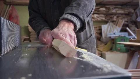 Carpenter at work, jointing of wooden planks, Stock-Footage 73064632