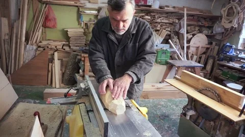 Carpenter at work, jointing of wooden planks, Stock-Footage 73064633