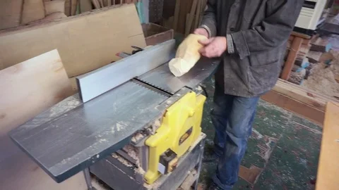 Carpenter at work, jointing of wooden planks, Stock-Footage 73064648