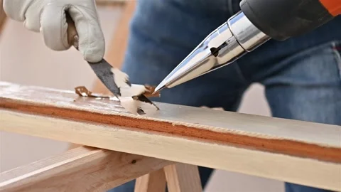 Carpenter at work, restoring an old wooden window. Carpentry. Stock Footage 319895271