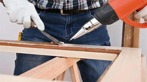 Carpenter at work, restoring an old wooden window. Carpentry. Stock Footage 320494161