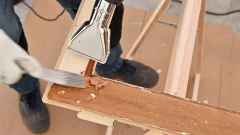 Carpenter at work, restoring an old wooden window. Carpentry. Stock Footage 320494226