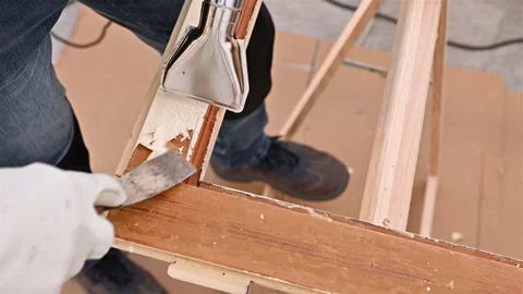 Carpenter at work, restoring an old wooden window. Carpentry. Stock Footage 320494410