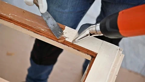 Carpenter at work, restoring an old wooden window. Carpentry. Stock Footage 320494511