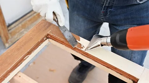 Carpenter at work, restoring an old wooden window. Carpentry. Stock Footage 320494513
