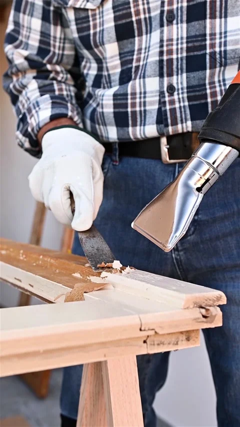 Carpenter at work, restoring an old wooden window. Carpentry. Stock Footage 322761659